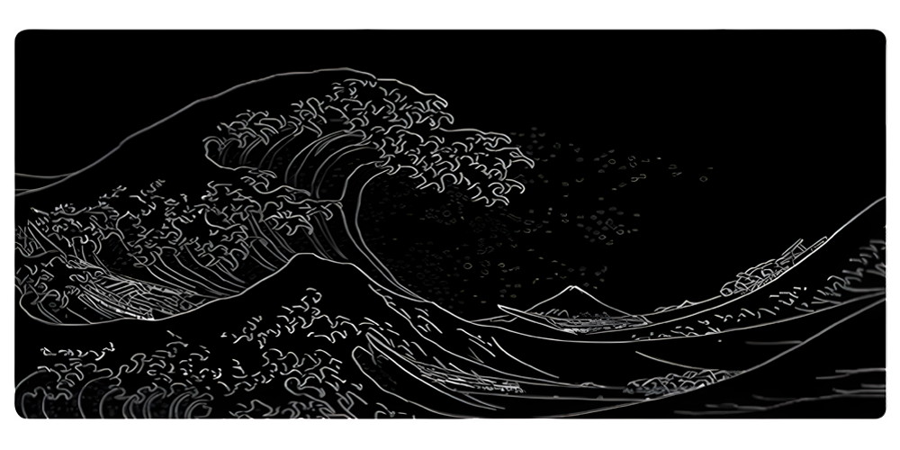 Tapis De Souris XXL Mer Vague Noir Japonais
